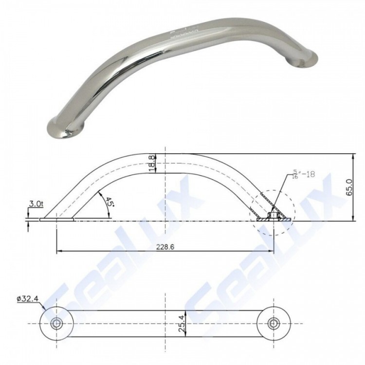 SLT 9" Stainless Steel Grab Handle with Polished Finish