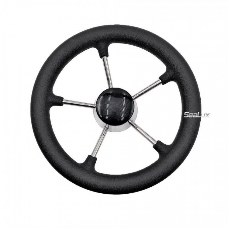 SLT 13-1/2" Stainless Steel Steering Wheel with PU Foam and Black PC Cap SLT - 1