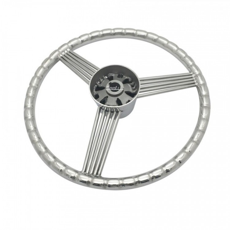 SLT 13.5" Stainless Steel Spike Design Sports Steering Wheel with Hand Grip SLT - 2