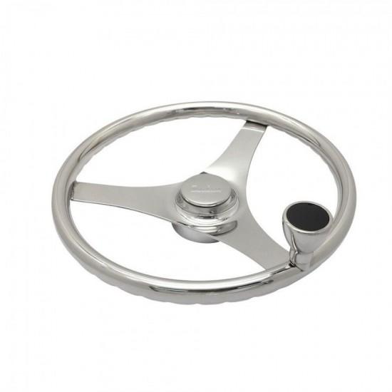 Sport Wheel with Finger Grips and Knob Luxurious Mirror Finish 13-1/2 inch Stainless Steel for Yacht Boat