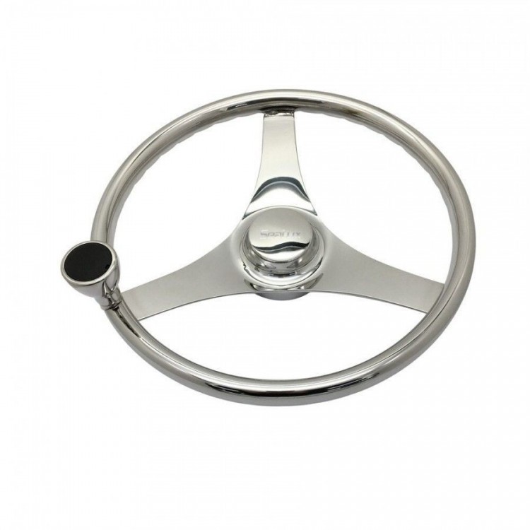 SLT Sports Stainless Steel Steering Wheel with Finger Grips and Knob SLT - 3