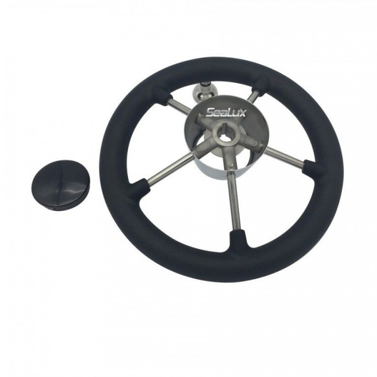 Stainless Steel 11" Steering Wheel with PU Foam, Black PC Cap and Knob for Marine Boat Yacht Fishing  - 2