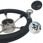 Stainless Steel 11" Steering Wheel with PU Foam, Black PC Cap and Knob for Marine Boat Yacht Fishing  - 1