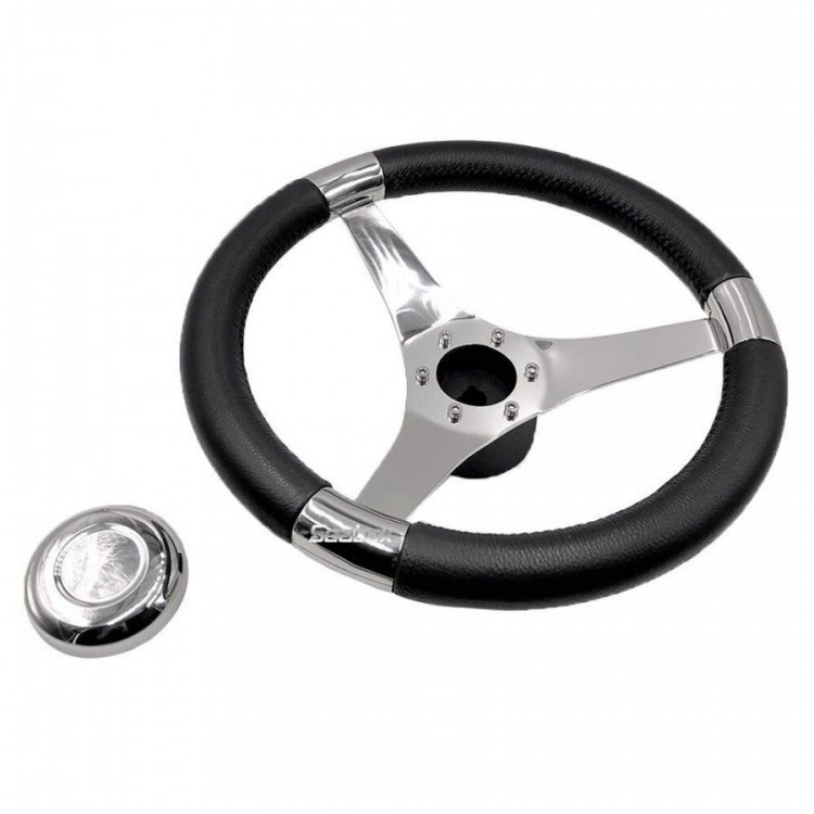 SLT 13-1/2" Stainless Steel Sports Steering Wheel with PU Foam and Real Leather SLT - 3