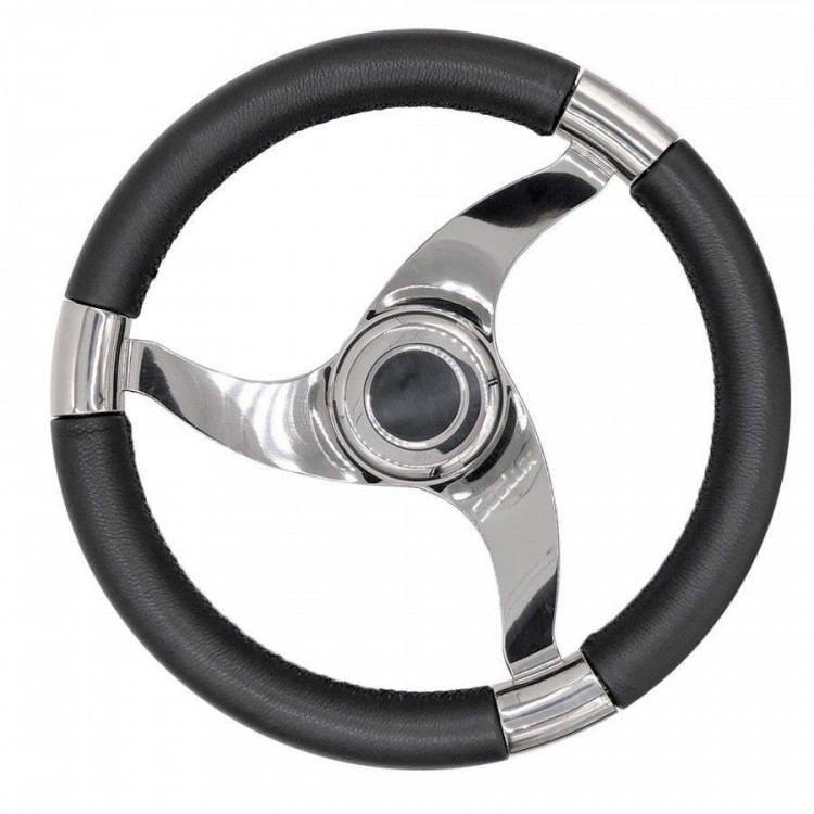 SLT 13-1/2" Stainless Steel Sports Steering Wheel with PU Foam and Real Leather SLT - 1