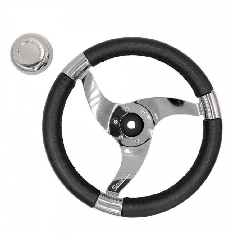 13-1/2 inch Stainless Steel Sport Steering Wheel with PU Foam and Real Leather Covering High-end for Marine Yacht Boat  - 3
