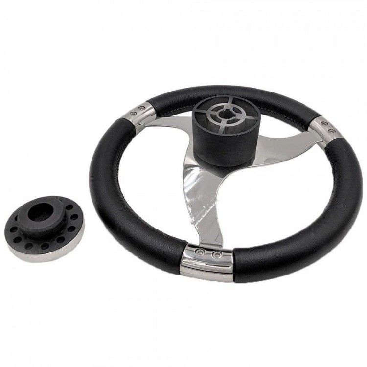 13-1/2 inch Stainless Steel Sport Steering Wheel with PU Foam and Real Leather Covering High-end for Marine Yacht Boat  - 5