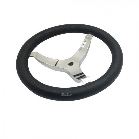 Real Leather High Quality Finish Steering Wheel Black Marine Grade 304 Stainless Steel Body for Yacht  - 1