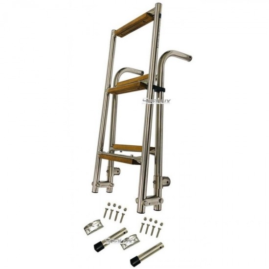 304 Stainless Steel 2+3 Steps Folding Ladder Boarding Ladder with Teak Steps for Marine Boat Yacht Fishing Sailing  - 1