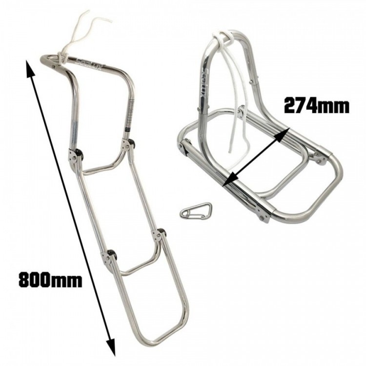 SLT 3 Steps Stainless Steel Inflatable Boat Boarding Ladder with Rope and Shackle SLT - 6