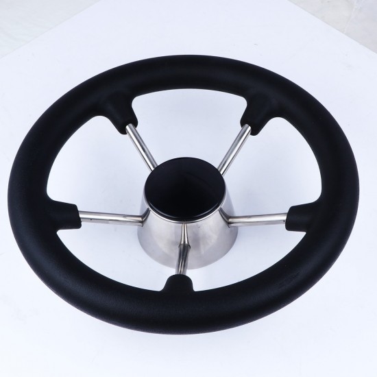 HMI 11" 316 Stainless Steel Black Foam 5 Spoke Boat Steering Wheel