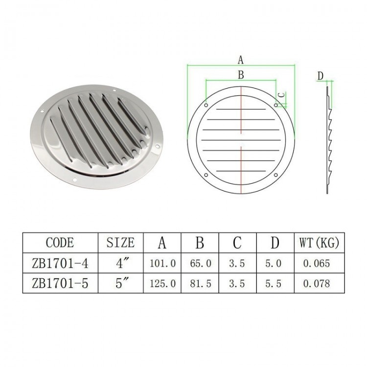 WSA Marine 4" 5" 316 Stainless Steel Round Louvered Vent Cover WSA Marine - 5