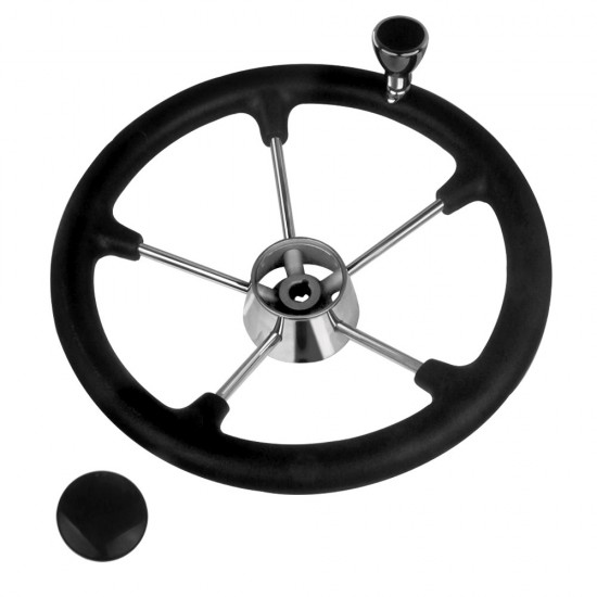HMI Stainless Steel 5 Spoke Steering Wheel, 13-1/2" with Black Foam Grip and Knob HMI - 1