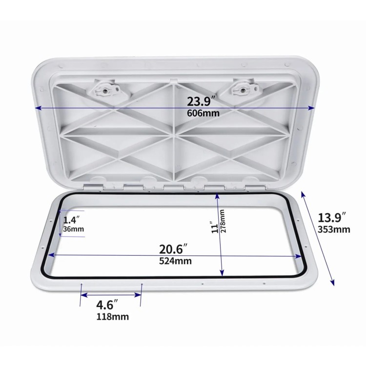 HMI 24"x14" Marine Deck Hatch - Watertight, UV Resistant