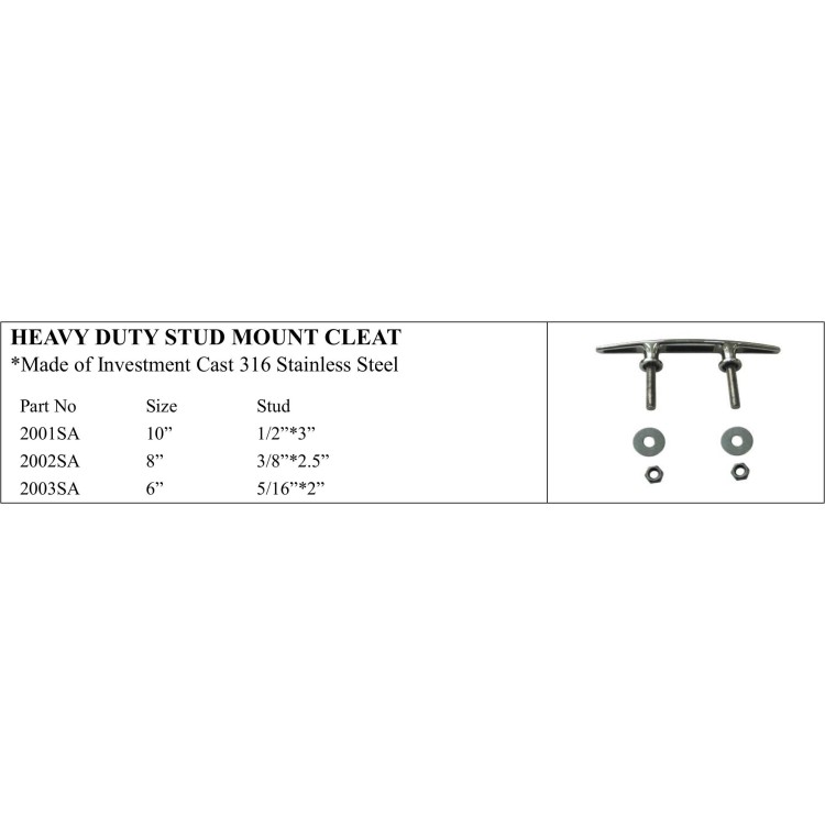 Heavy Duty Stud Mount Cleat - 316 Stainless Steel for Marine Use