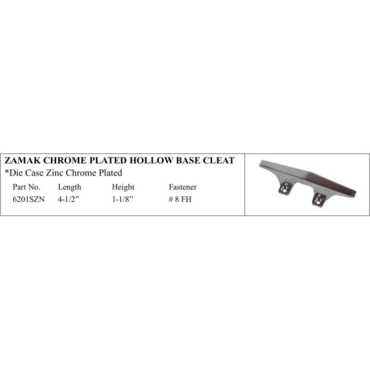 Zamak Chrome Plated Hollow Base Cleat - Marine Use