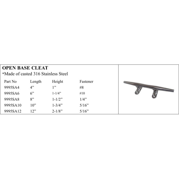Open Base Cleat - Stainless Steel Marine Hardware