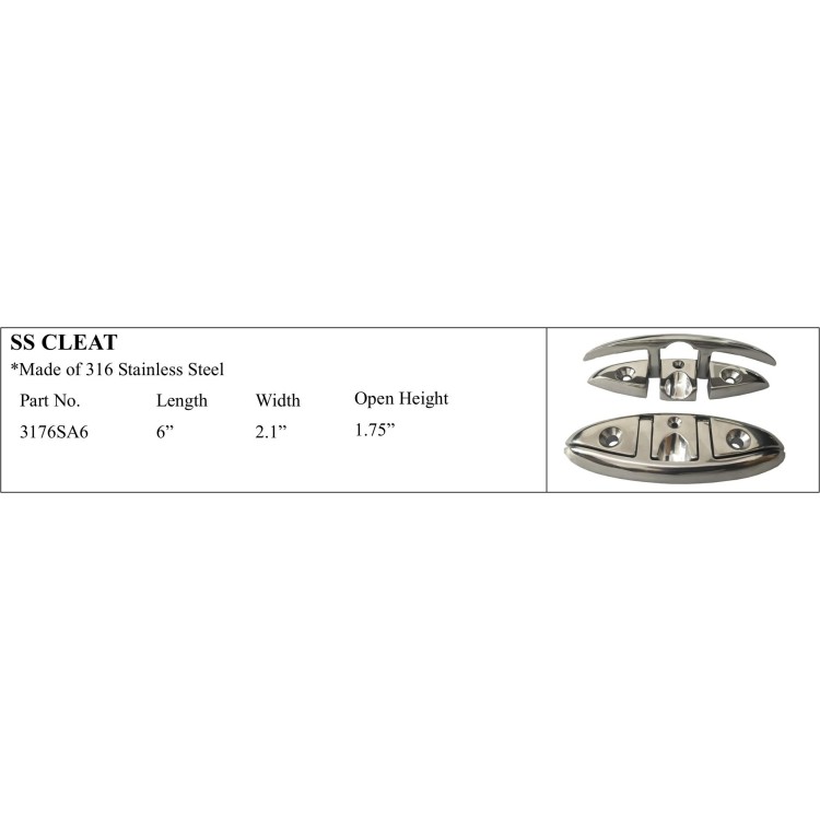 S.S. Cleat in 316 Stainless Steel for Marine Use