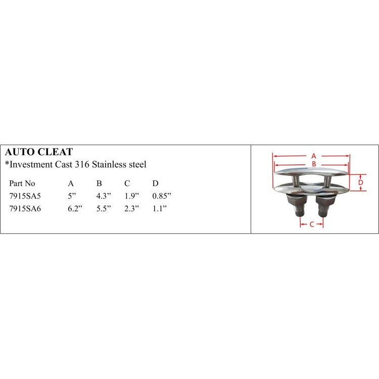 Auto Cleat - Stainless Steel Marine Hardware