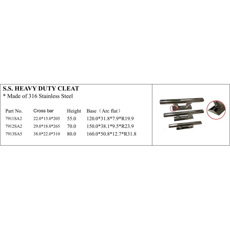 S.S. Heavy Duty Cleat in 316 Stainless Steel