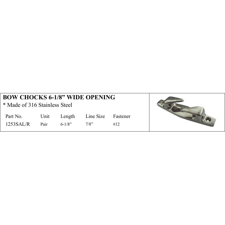 Bow Chocks 6-1/8” Wide Opening in 316 Stainless Steel