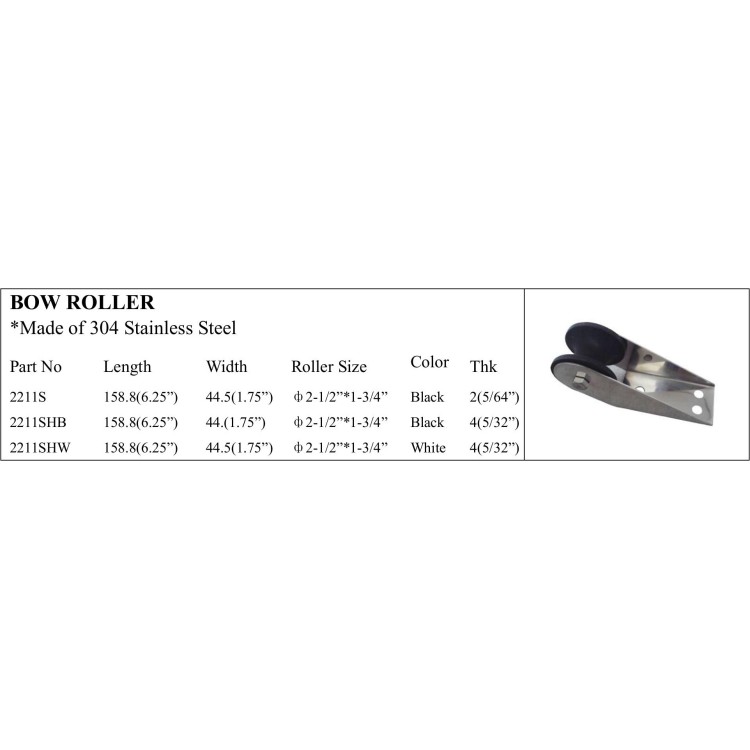 Bow Roller made of 304 Stainless Steel in Black and White