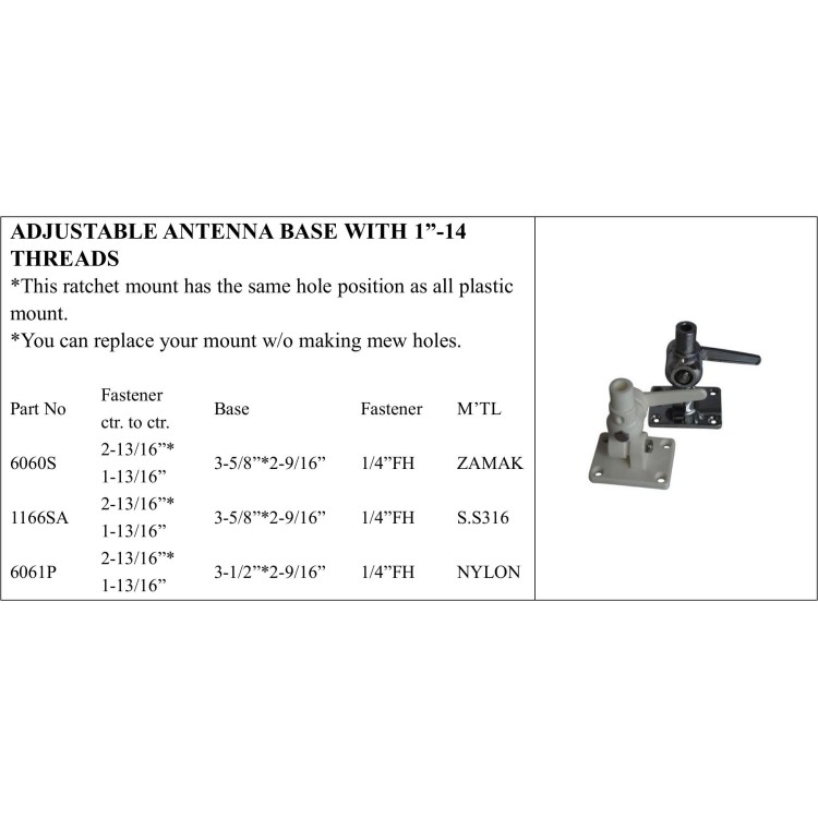 Adjustable Antenna Base - 1”-14 Threads