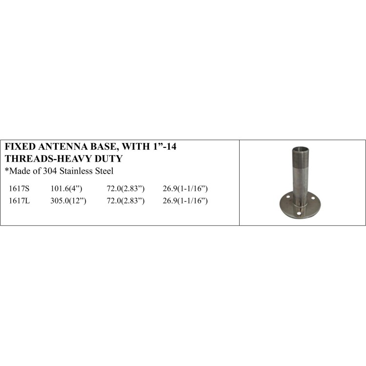 Fixed Antenna Base, Heavy Duty with 1"-14 Threads