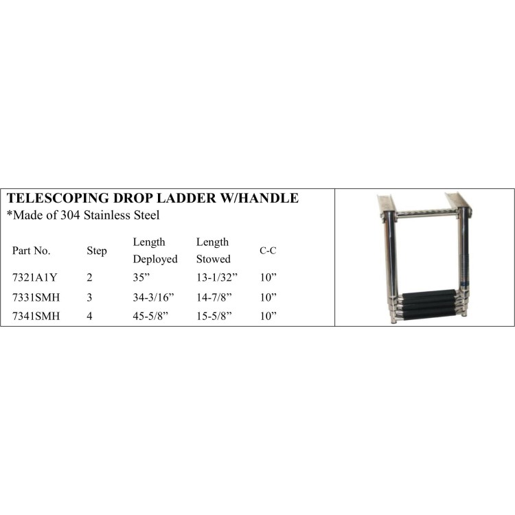 Telescoping Drop Ladder with Handle for Marine Use