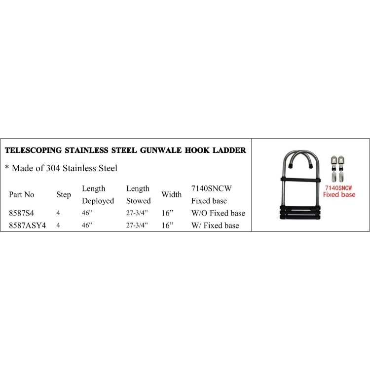Telescoping Stainless Steel Gunwale Hook Ladder