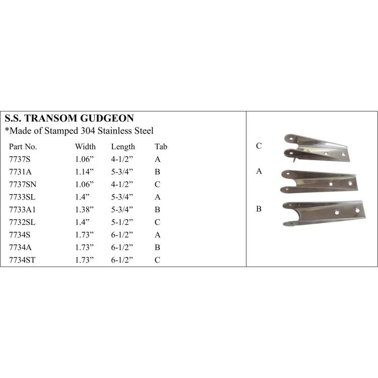 S.S. Transom Gudgeon made of 304 Stainless Steel