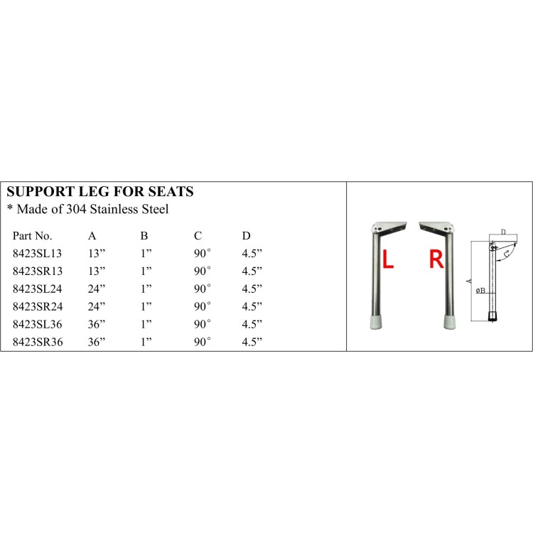 Stainless Steel Support Leg for Seats - Marine Catalog
