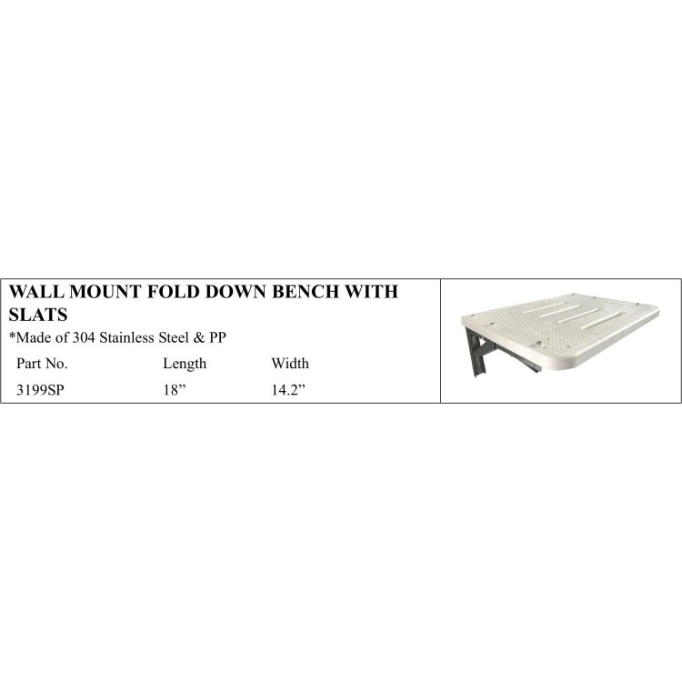 Wall Mount Fold Down Bench with Stainless Steel Slats