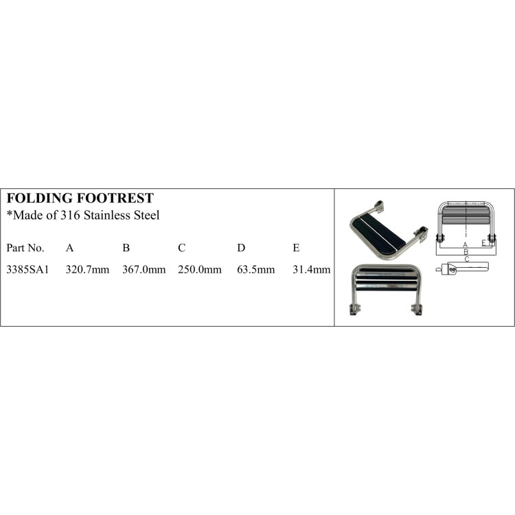 Durable Folding Footrest in 316 Stainless Steel