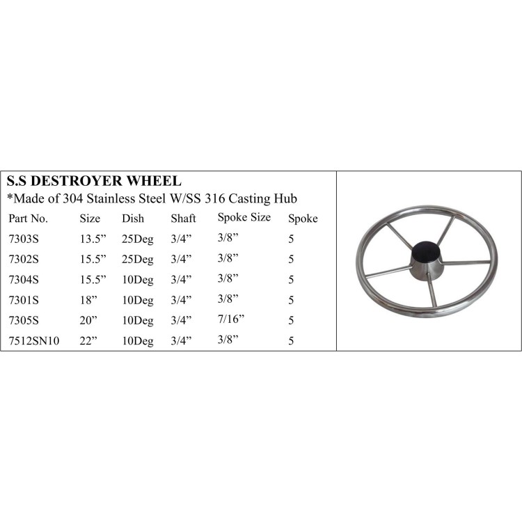 S.S. Destroyer Wheel - Stainless Steel Steering