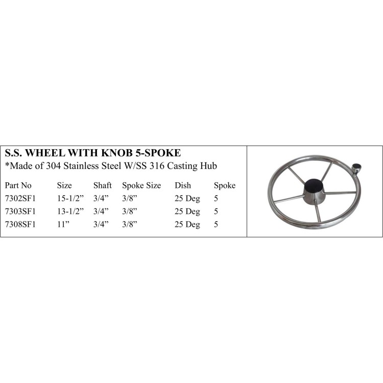 S.S. Wheel with Knob, 5-spoke design