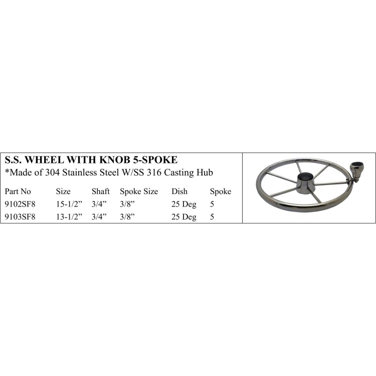 5-spoke Stainless Steel Wheel with Knob for Marine Use