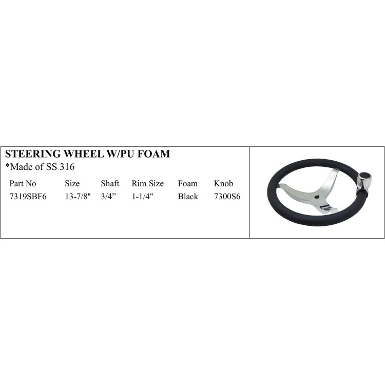 Steering Wheel with PU Foam - Marine Grade SS 316