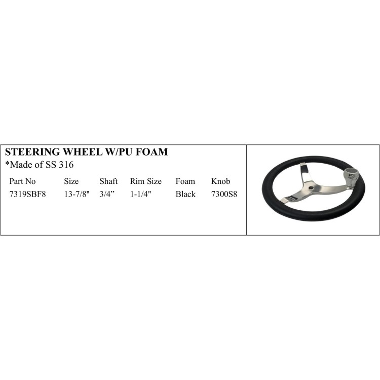 Steering Wheel W/PU Foam - SS316, Black
