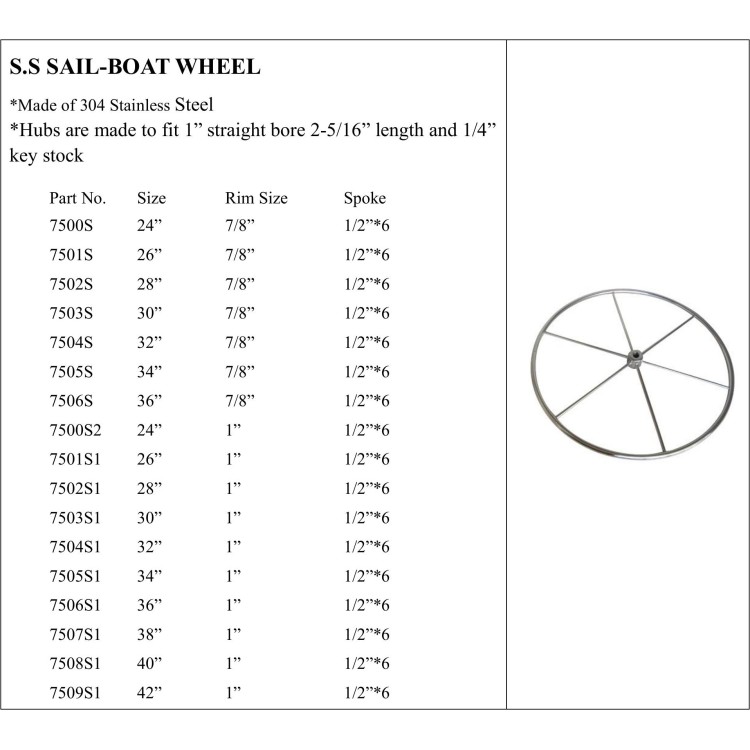 S.S. Sail-boat Wheel - Stainless Steel Rim