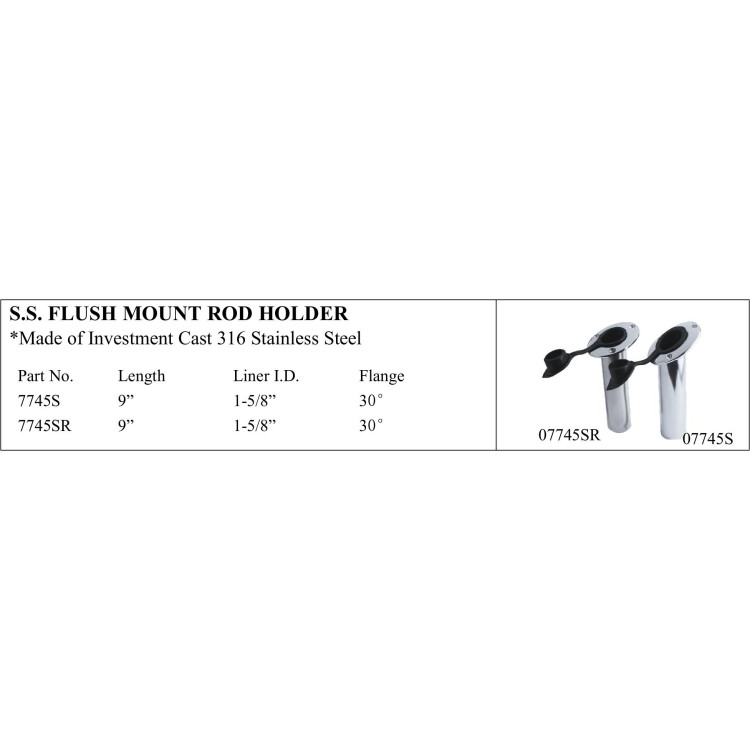 S.S. Flush Mount Rod Holder - 316 Stainless Steel
