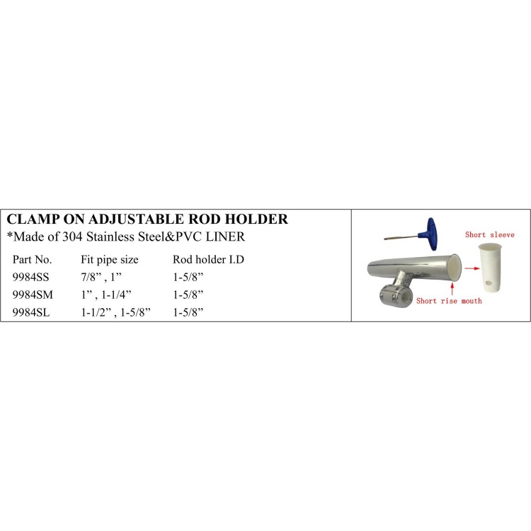 Clamp On Adjustable Rod Holder made of 304 Stainless Steel