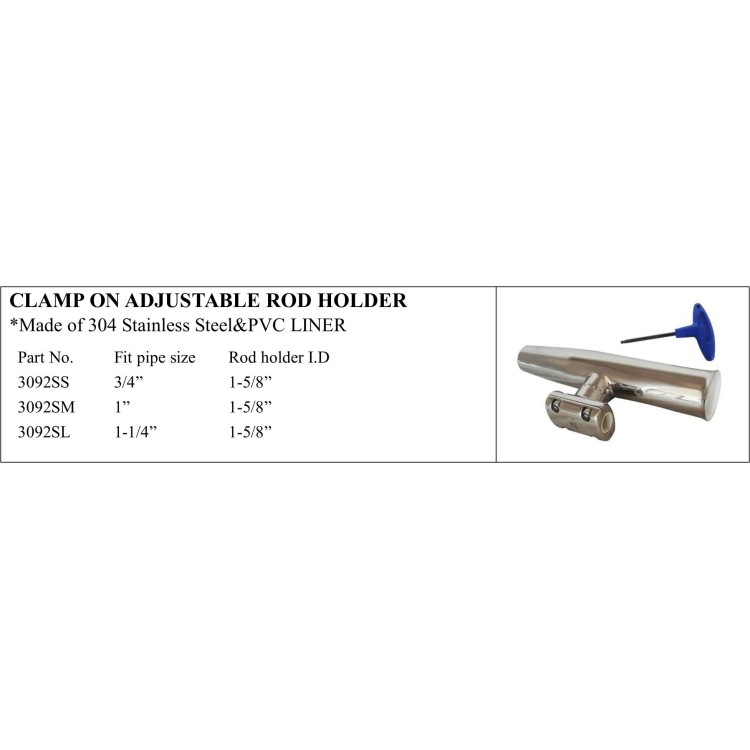Clamp On Adjustable Rod Holder in Stainless Steel