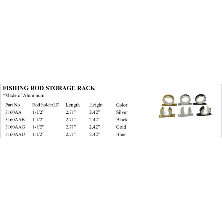 Fishing Rod Storage Rack in Silver, Black, Gold, Blue