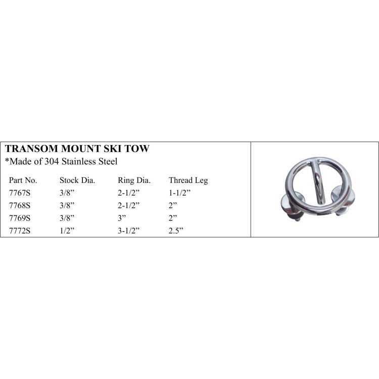 Transom Mount Ski Tow in 304 Stainless Steel