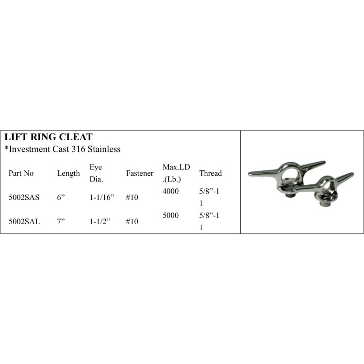 Lift Ring Cleat in 316 Stainless Steel for Marine Use