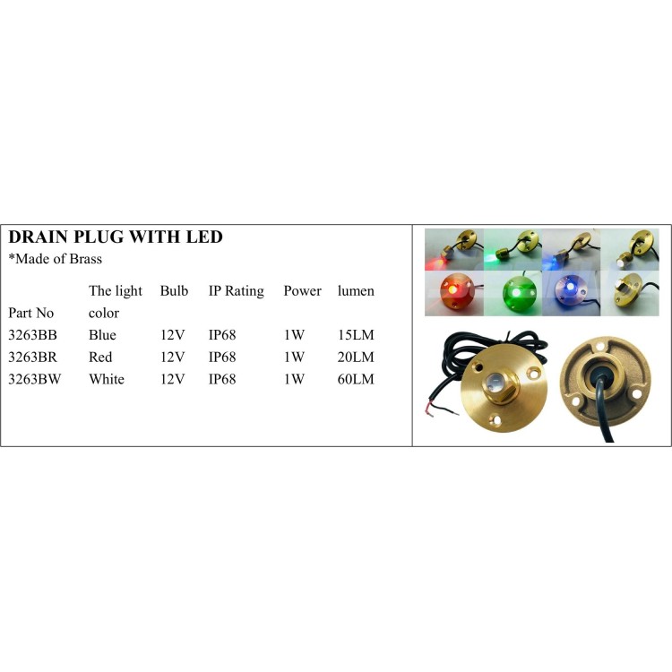 Brass Drain Plug with LED for Marine Applications