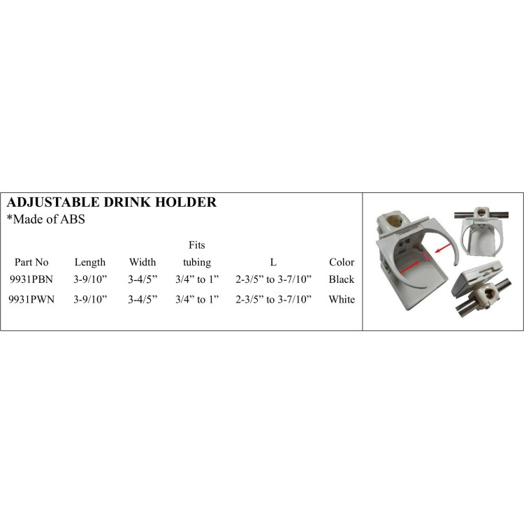 Durable Adjustable Drink Holder available in black and white