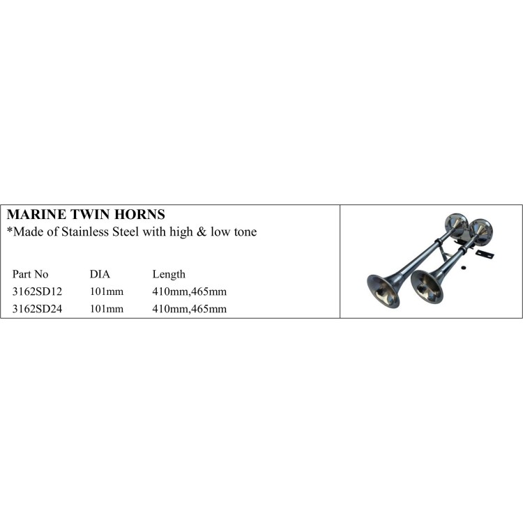 Marine Twin Horns - Stainless Steel, High & Low Tone