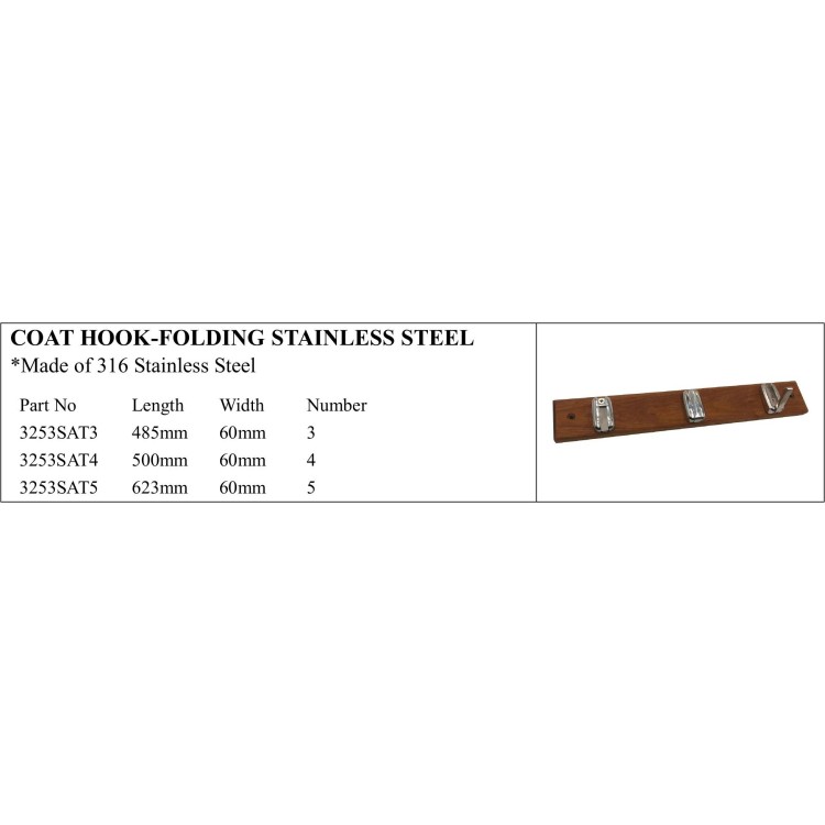 316 Stainless Steel Folding Coat Hook - Various Sizes